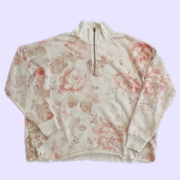 Oversized Light-Weight Floral Quarter-Zip Sweatshirt by Aerie - Picture 4 of 7